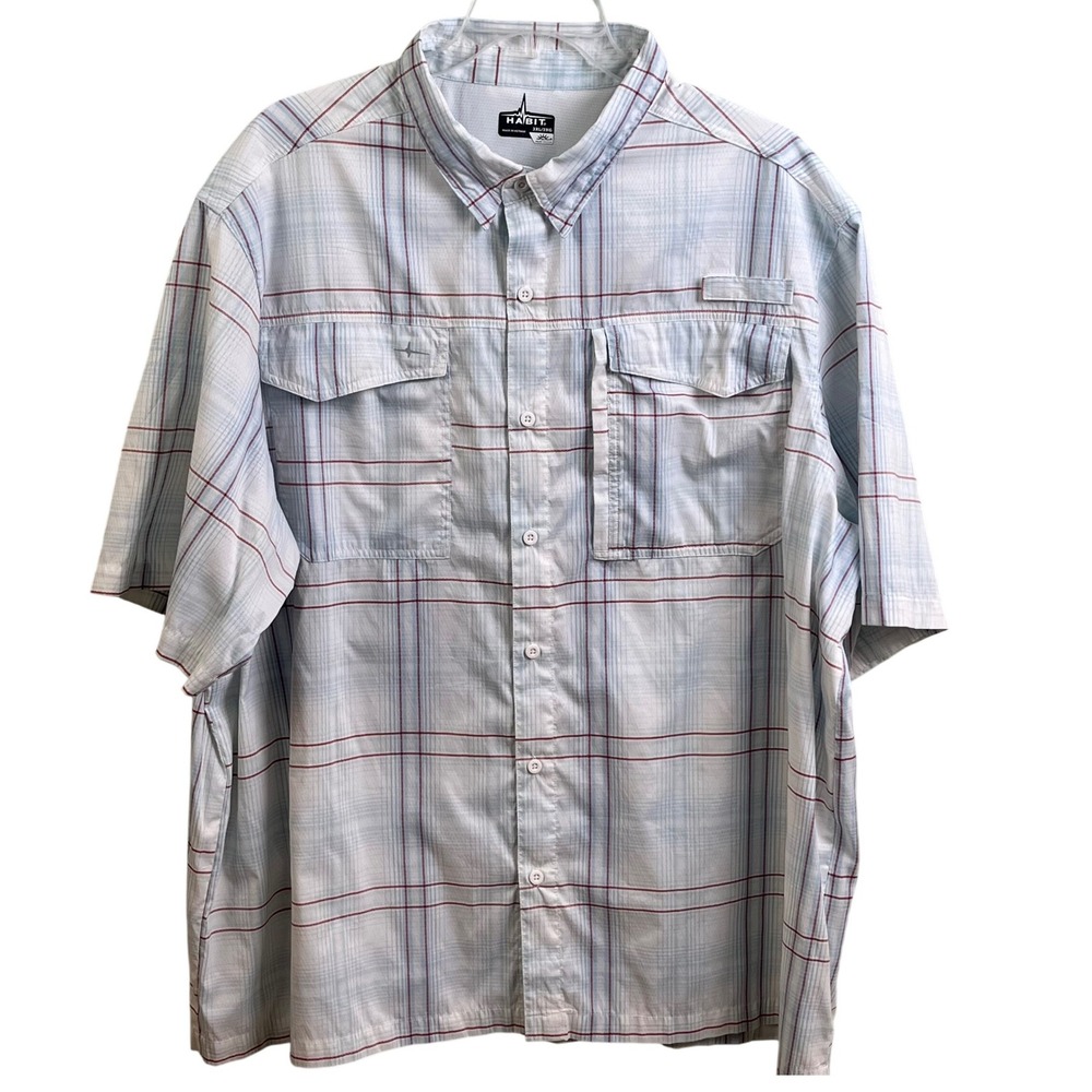 Habit Blue Angel Falls Plaid Short Sleeve Performance Fishing 40+UV‎ Shirt 3XL